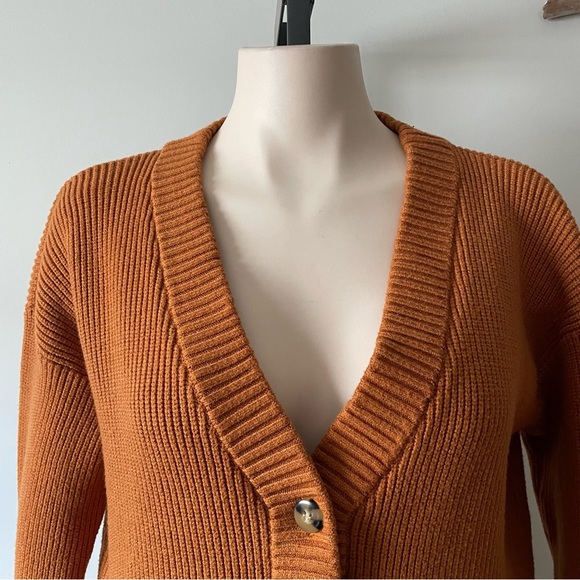 VICI Chunky Knit Cardigan Sweater Button Down Prep Preppy Oversized Cognac Small - Picture 9 of 11